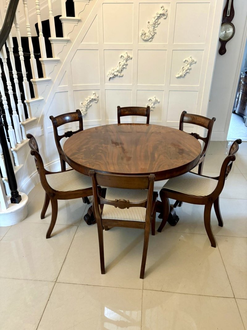 Antique Regency 6 Seater Quality Figured Mahogany Circular Dining Table - Image 3